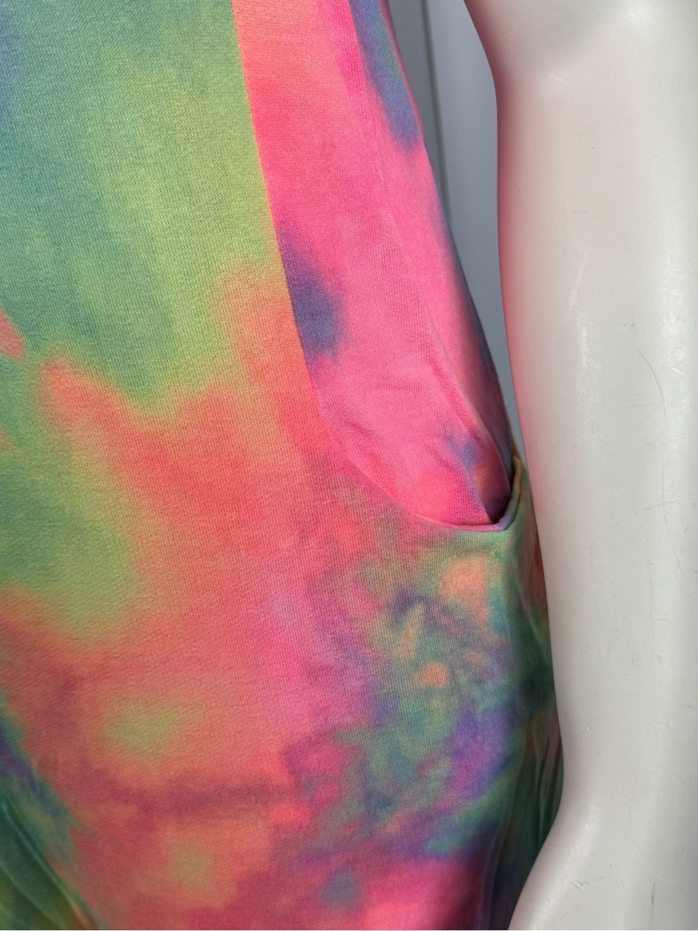 BiBi Tie Dye French Terry Jumpsuit Boho Lounge Festival Pockets Sizes S PTP 19.5 - Picture 6 of 11